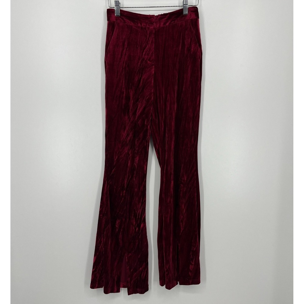Extro & Vert Pants Women's Size 2 Red Velour Solid Flared Leg